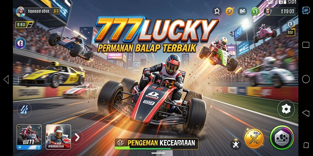 Tangkapan layar gameplay 777LUCKY yang menampilkan balapan intens.