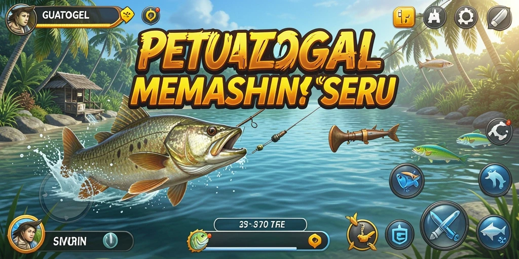 Tampilan gameplay GUATOGEL dengan suasana memancing yang menenangkan.