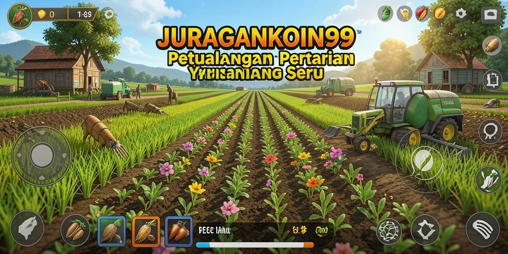 Tampilan gameplay JURAGANKOIN99 yang menampilkan hasil pertanian yang memukau.