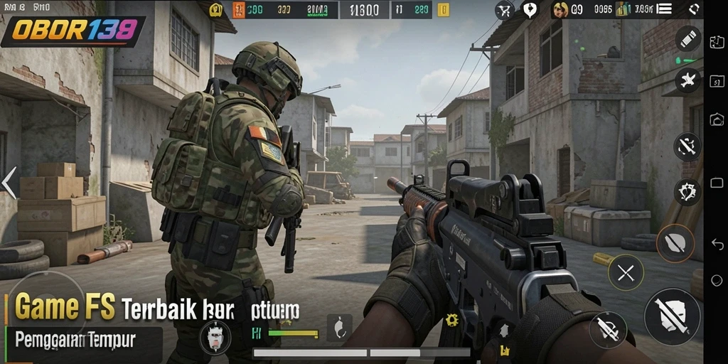 Tangkapan layar OBOR138 menampilkan aksi tembak-menembak seru dalam game FPS.