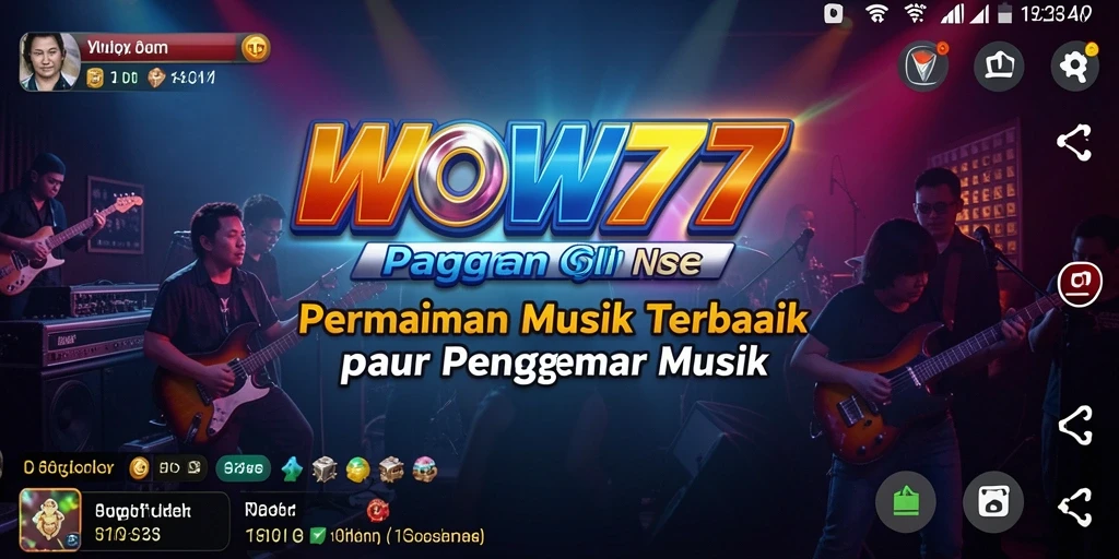 Tangkapan layar WOW77 menunjukkan gameplay musik yang seru dan interaktif.